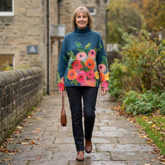 Carmen | Jersey de Punto Floral Mujer Cuello Alto Oversize