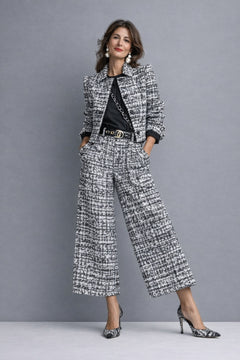 Cayetana | Conjunto de Tweed Chaqueta y Pantalón Culotte Mujer Cintura Alta