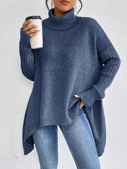 Cayetana | Jersey de Punto Cuello Alto Oversized Mujer Dobladillo Asimétrico