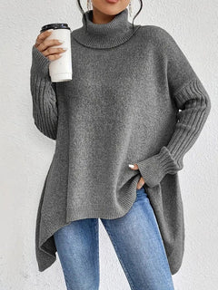 Cayetana | Jersey de Punto Cuello Alto Oversized Mujer Dobladillo Asimétrico