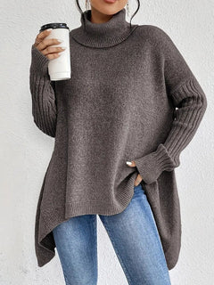 Cayetana | Jersey de Punto Cuello Alto Oversized Mujer Dobladillo Asimétrico