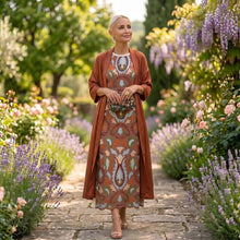 Cayetana | Vestido Invitada Invierno Midi Estampado Mujer con Duster a Juego