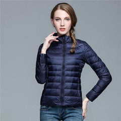 Celeste | Chaqueta Acolchada de Plumón Ligera Mujer Cuello Mao Cremallera