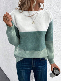 Celia | Women's Striped Crewneck Long Sleeve Sweater
