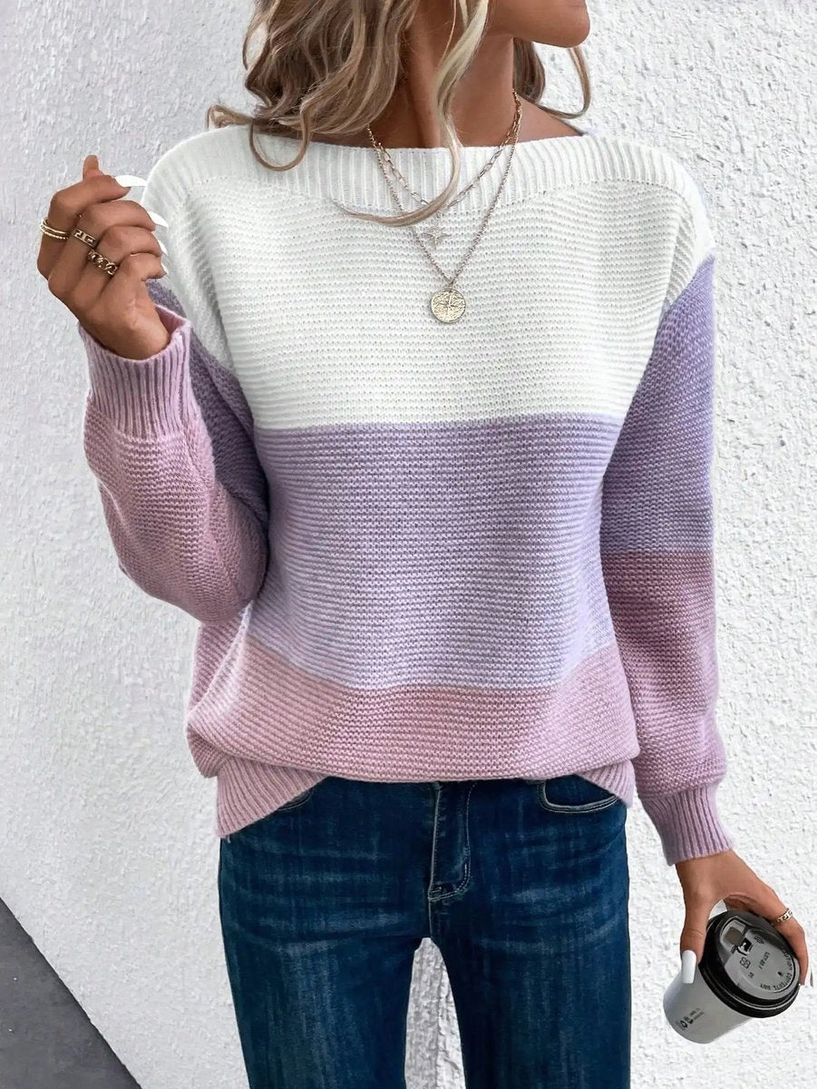 Celia | Women's Striped Crewneck Long Sleeve Sweater
