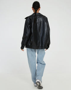 Chaqueta de Polipiel Oversize Mujer Cremallera Cuello Solapa