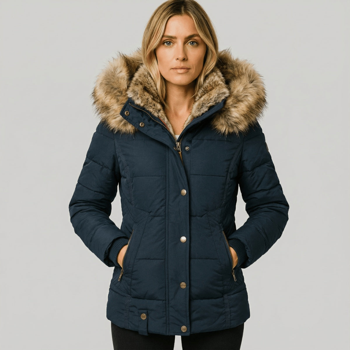 Paloma | Chaquetón Acolchado con Capucha de Pelo Mujer Slim Fit