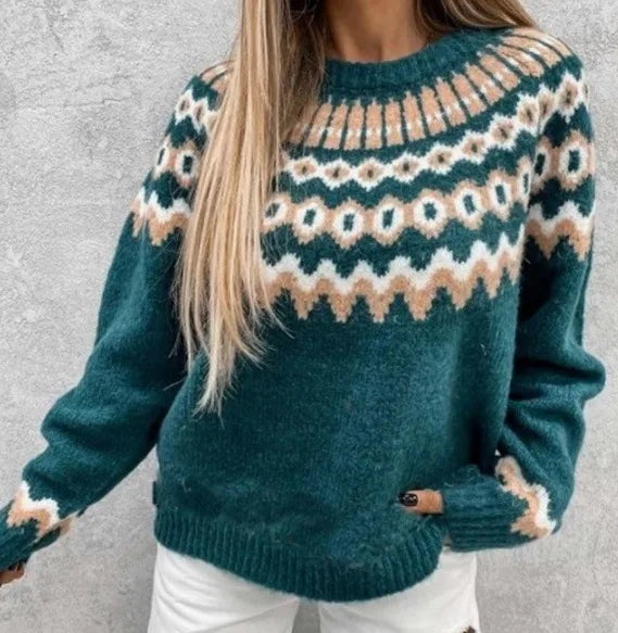 Claudia | Jersey Nórdico de Punto Mujer Cuello Redondo