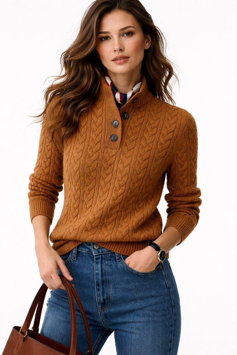 Daniela | Jersey de Punto Trenzado con Cuello Alto Mujer Botones