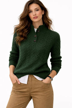 Daniela | Jersey de Punto Trenzado con Cuello Alto Mujer Botones