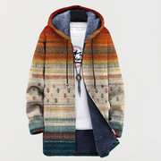 Darío | Men's Long Ethnic Print Hooded Fleece Coat