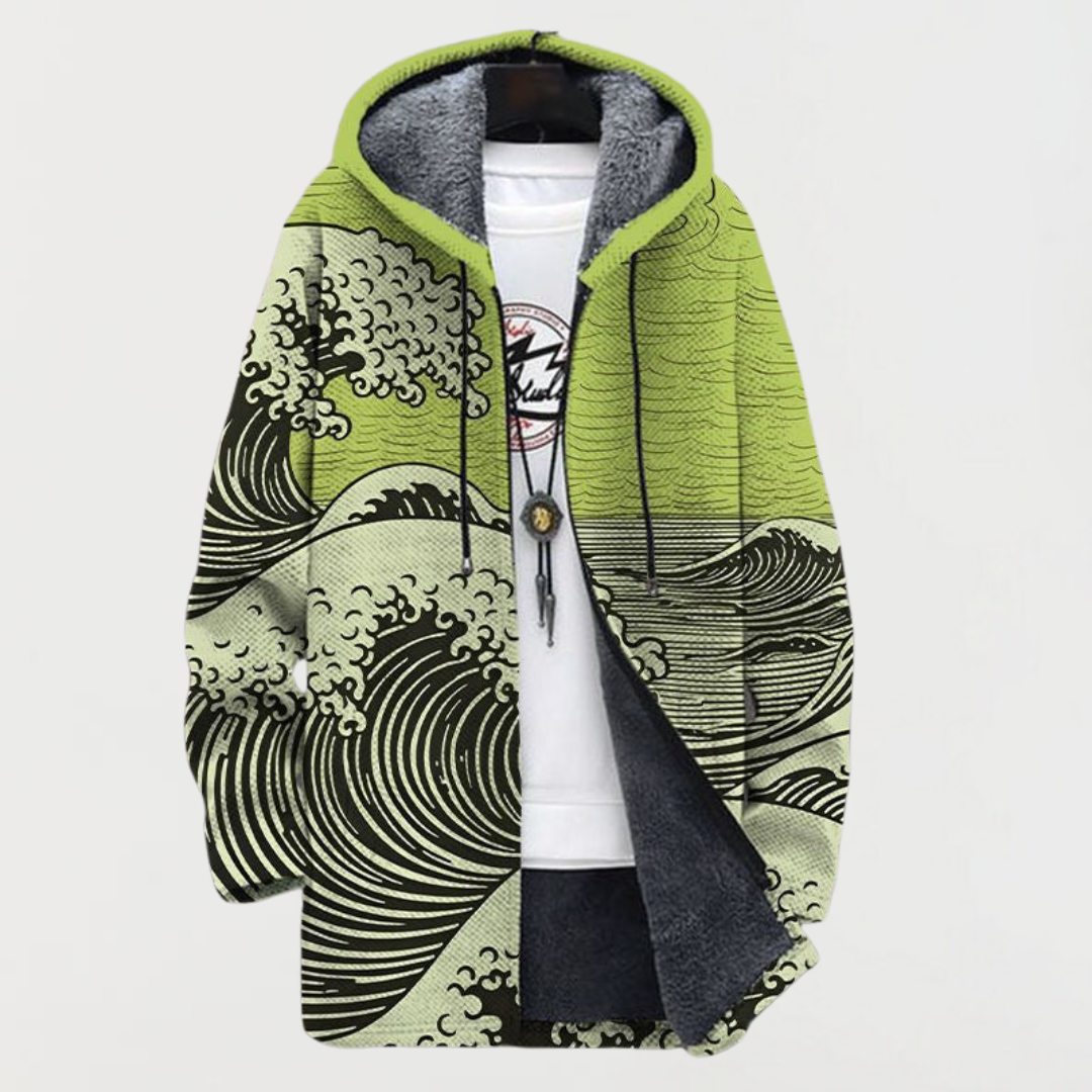 Darío | Men's Long Ethnic Print Hooded Fleece Coat