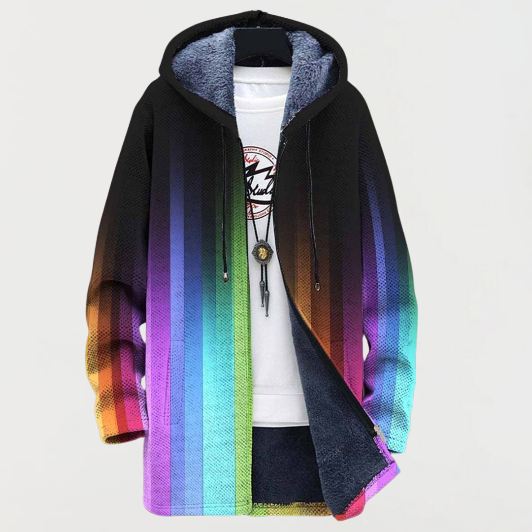 Darío | Men's Long Ethnic Print Hooded Fleece Coat