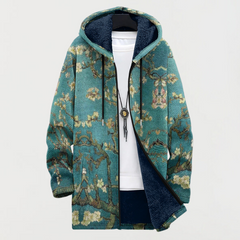 Darío | Men's Long Ethnic Print Hooded Fleece Coat