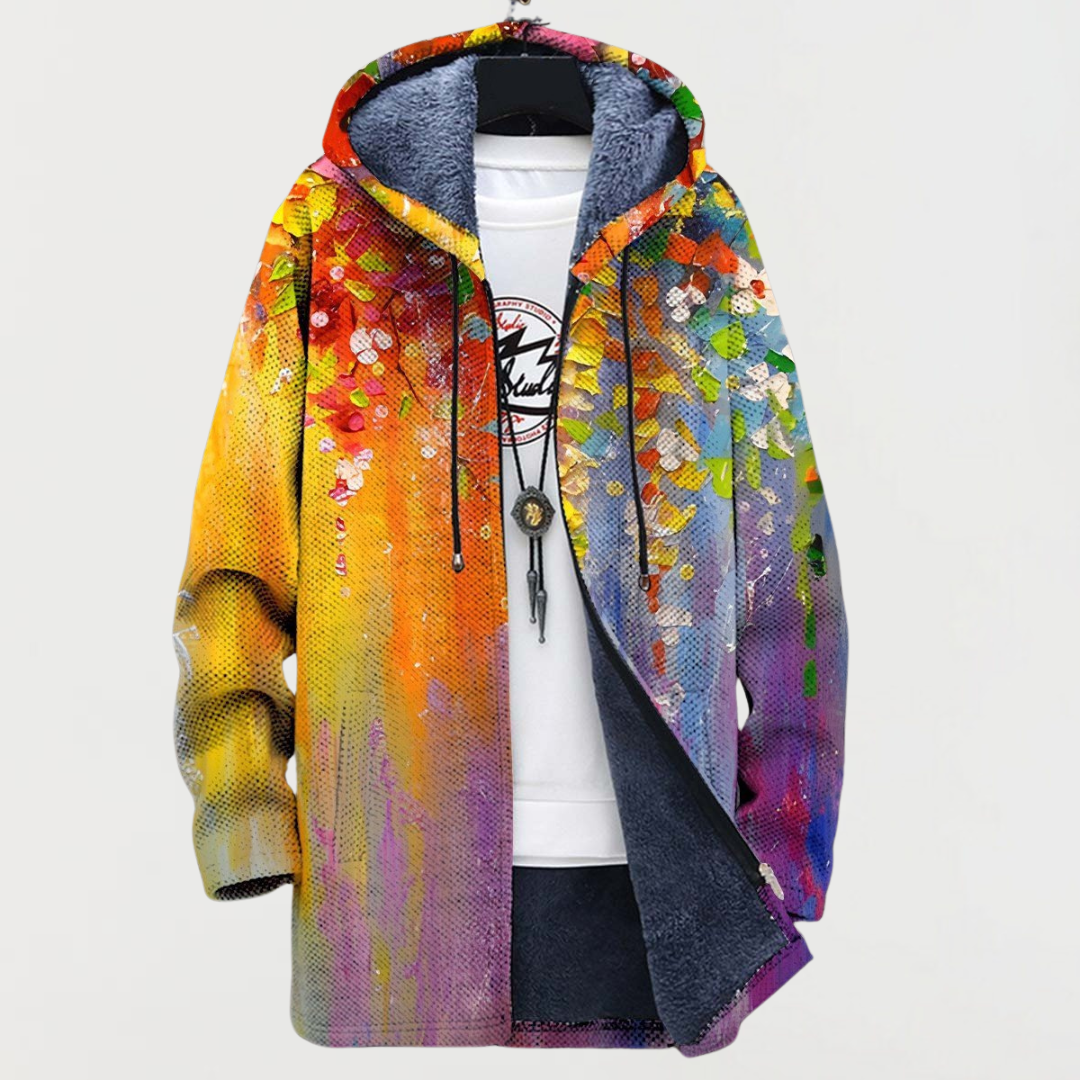 Darío | Men's Long Ethnic Print Hooded Fleece Coat
