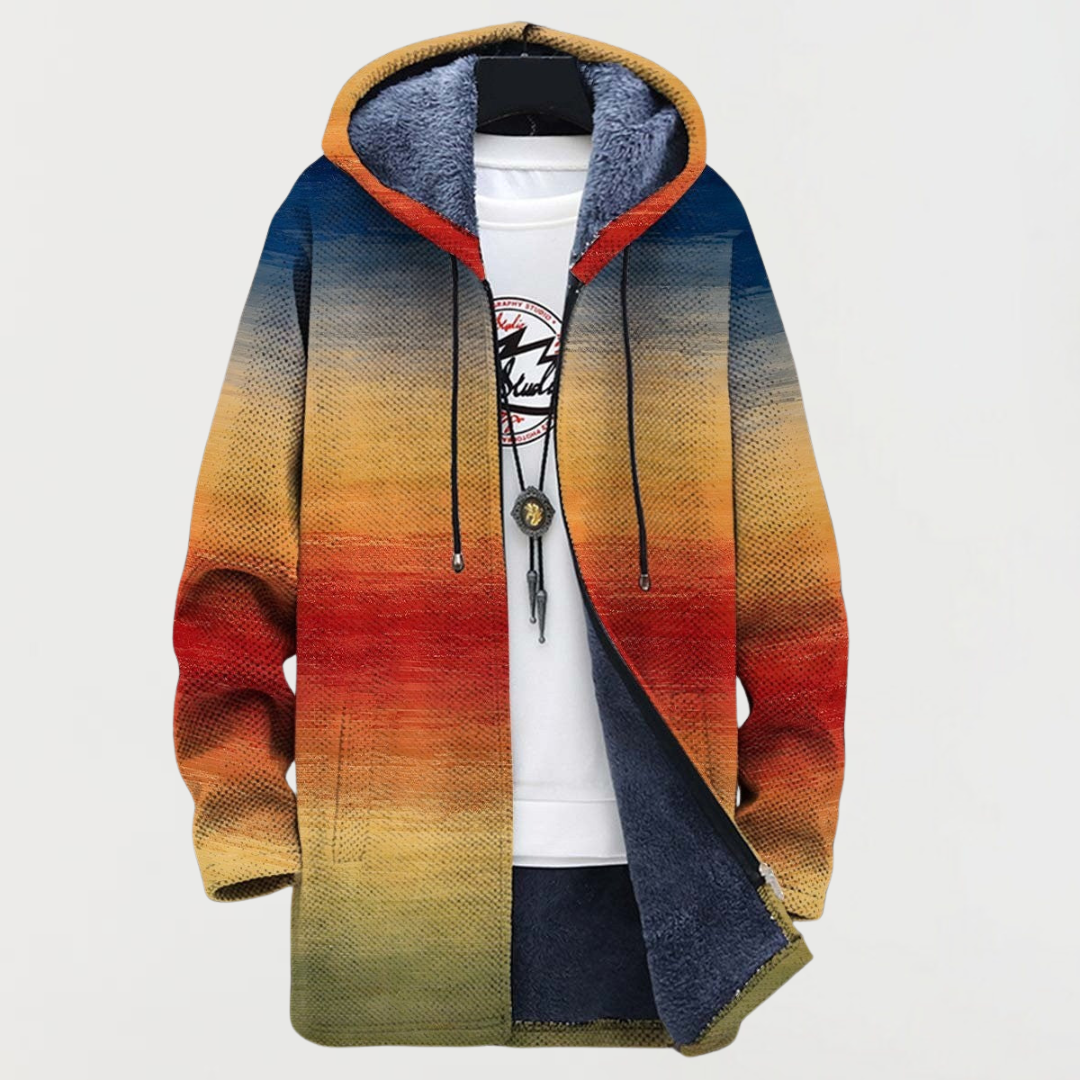 Darío | Men's Long Ethnic Print Hooded Fleece Coat