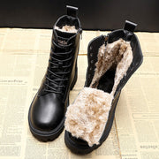 Delia | Botas Planas de Invierno Mujer Forro Borreguito con Cordones