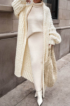 Delia | Cárdigan Largo de Punto Grueso Oversize Mujer Frente Abierto