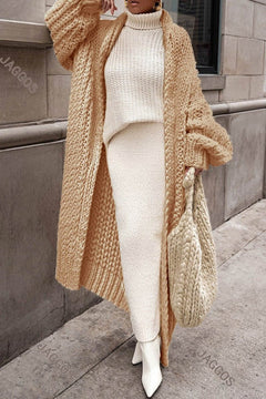 Delia | Cárdigan Largo de Punto Grueso Oversize Mujer Frente Abierto