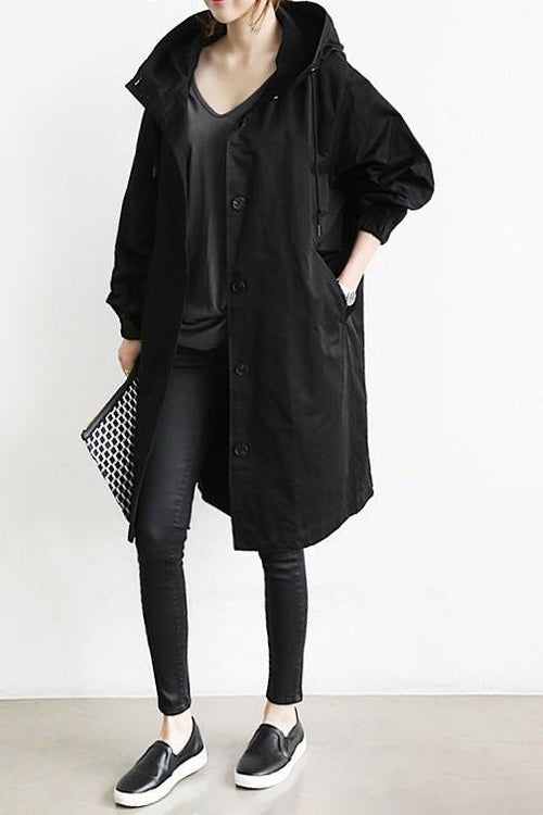 Delia | Chaqueta Larga con Capucha Mujer Botones Manga 3/4