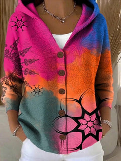 Delia | Chaqueta Larga Estampada con Capucha Mujer Botones