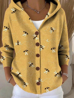 Delia | Chaqueta Larga Estampada con Capucha Mujer Botones