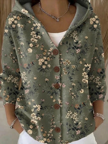 Delia | Chaqueta Larga Estampada con Capucha Mujer Botones