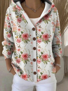 Delia | Chaqueta Larga Estampada con Capucha Mujer Botones