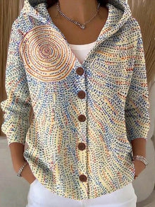Delia | Chaqueta Larga Estampada con Capucha Mujer Botones
