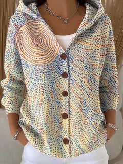 Delia | Chaqueta Larga Estampada con Capucha Mujer Botones