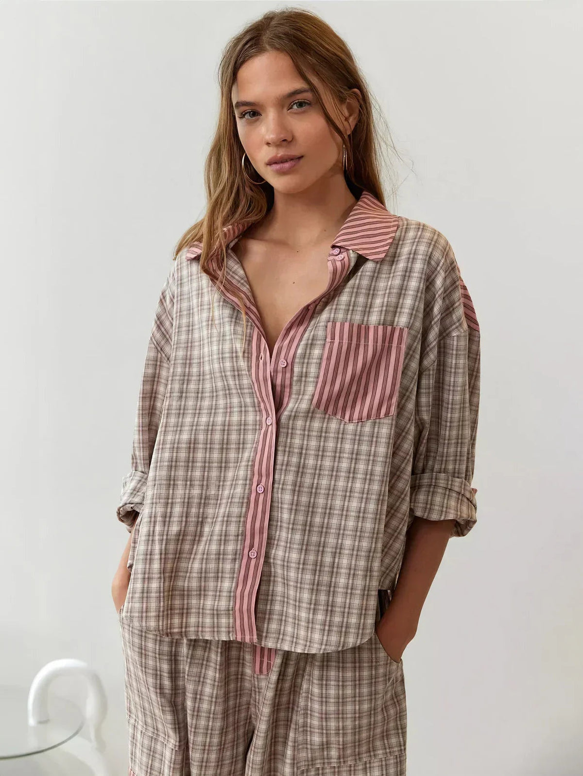 Delia | Conjunto Pijama de Cuadros Mujer Camisa y Pantalón