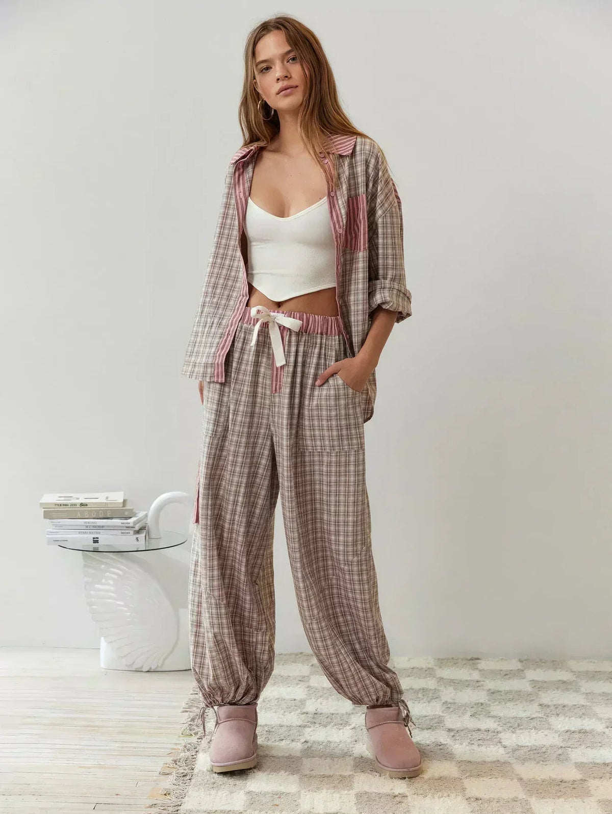 Delia | Conjunto Pijama de Cuadros Mujer Camisa y Pantalón