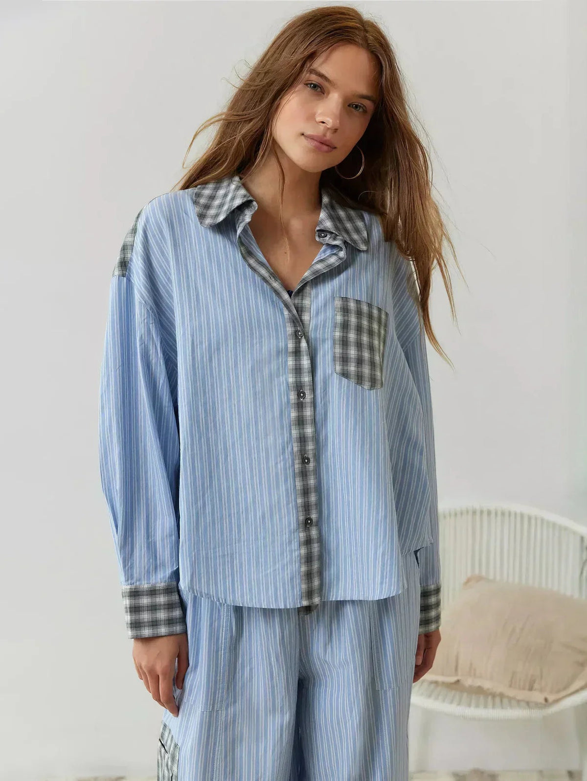 Delia | Conjunto Pijama de Cuadros Mujer Camisa y Pantalón