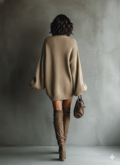 Delia | Vestido de Punto Corto de Otoño Mujer Cuello Alto Manga Larga Oversize