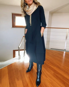 Delia | Vestido Largo Casual Manga Tres Cuartos Mujer Bolsillos