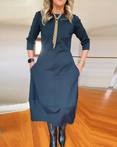 Delia | Vestido Largo Casual Manga Tres Cuartos Mujer Bolsillos