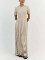 Delia | Vestido Largo de Punto Mujer Manga Corta Acanalado