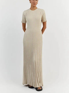 Delia | Vestido Largo de Punto Mujer Manga Corta Acanalado