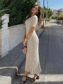 Delia | Vestido Largo de Punto Mujer Manga Corta Acanalado