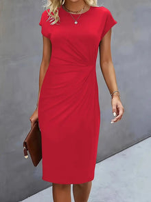 Delia | Vestido Midi de Fiesta Ajustado Mujer Manga Corta Drapeado