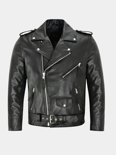 Diego | Cazadora de Cuero Hombre Biker Cremallera Asimétrica