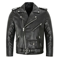 Diego | Cazadora de Cuero Hombre Biker Cremallera Asimétrica
