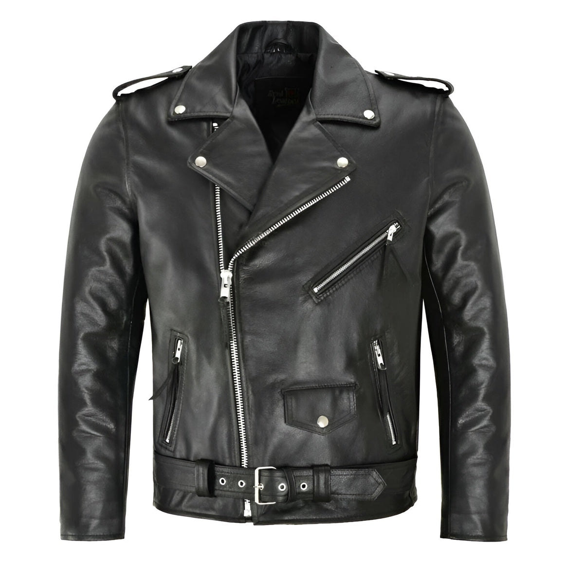 Diego | Cazadora de Cuero Hombre Biker Cremallera Asimétrica