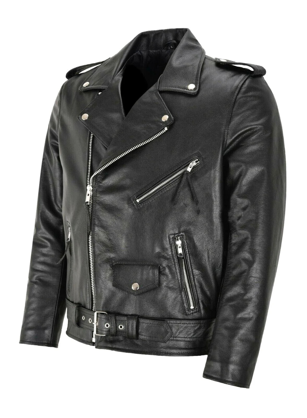 Diego | Cazadora de Cuero Hombre Biker Cremallera Asimétrica