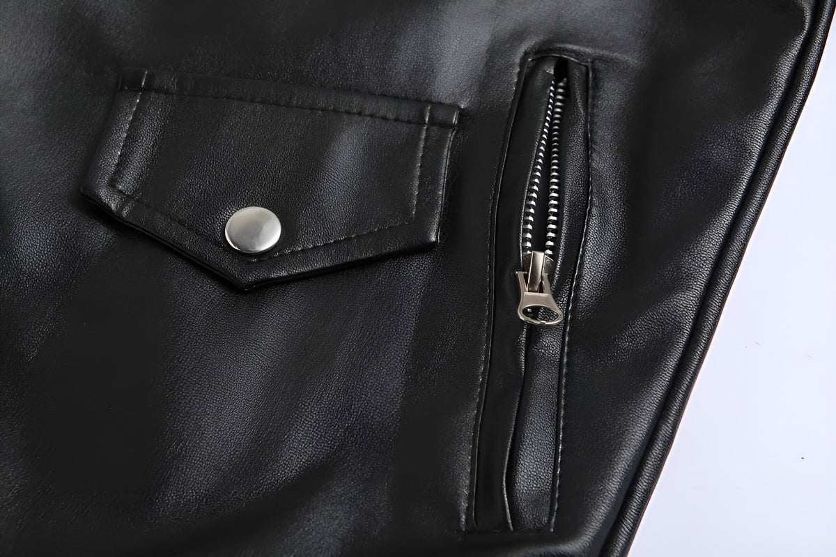 Diego | Cazadora de Cuero Hombre Biker Cremallera Asimétrica