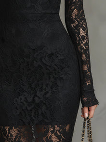 Elvira | Vestido de Encaje Manga Larga Invitada Invierno Mujer Cuello Alto