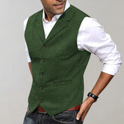 Emilio | Chaleco Tweed Hombre Espiga Botones Cuello Solapa