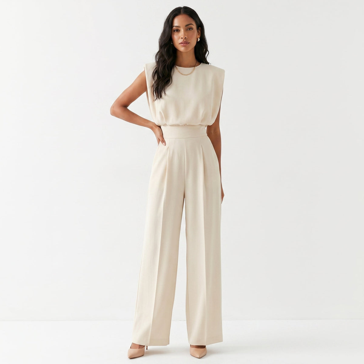 Carmen | Mono Largo Elegante Mujer Sin Mangas Palazzo Cintura Alta