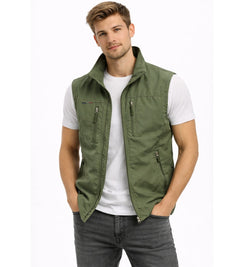 Ernesto | Gilet Multipocket con Cremallera Hombre Cuello Alto