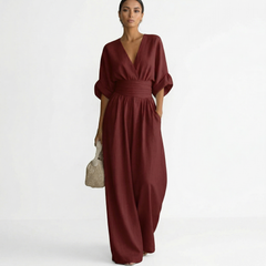 Esperanza | Mono Largo Elegante de Lino Mujer Escote V Cinturón